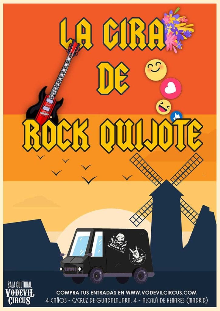 Cartel de La Gira de Rock Quijote, teatro familiar en Vodevil Circus, Alcalá de Henares