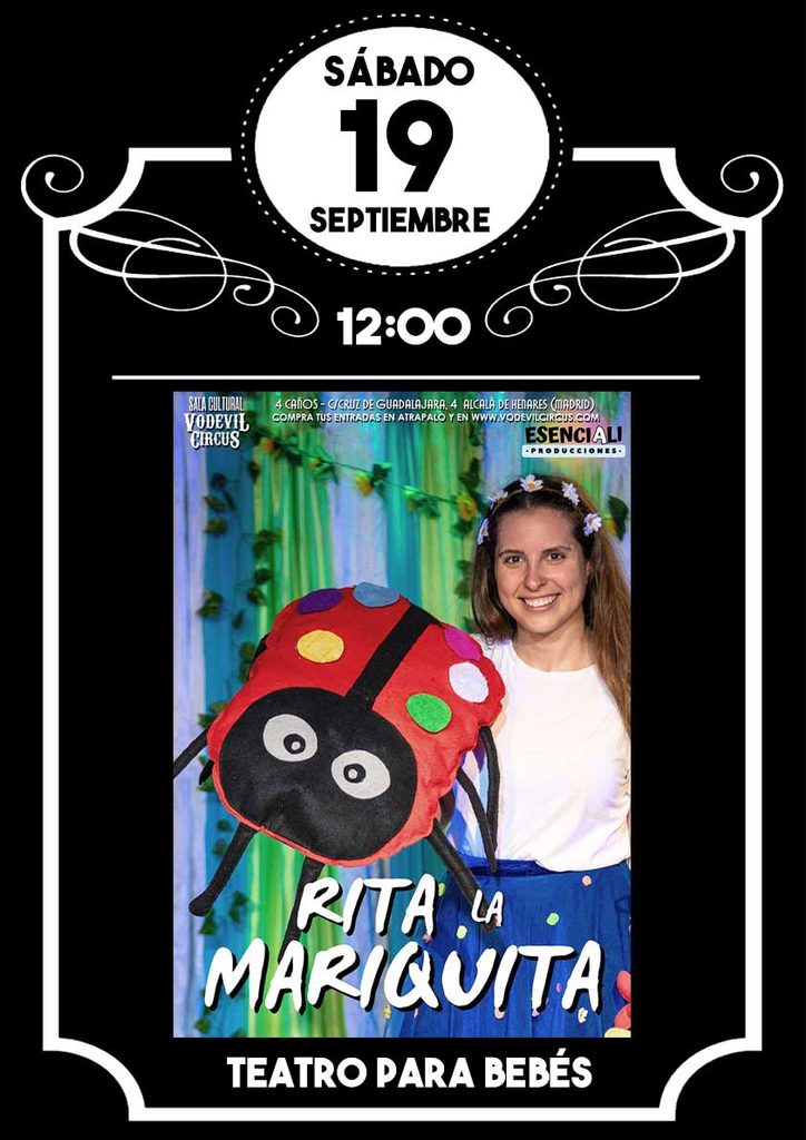 Cartel de Rita la Mariquita, teatro para bebés en Vodevil Circus, Alcalá de Henares