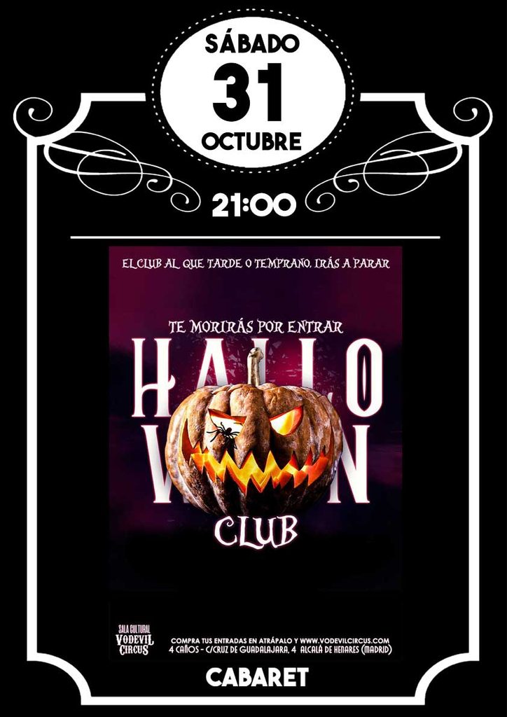 Cartel de Halloween Club, cabaret en Vodevil Circus, Alcalá de Henares